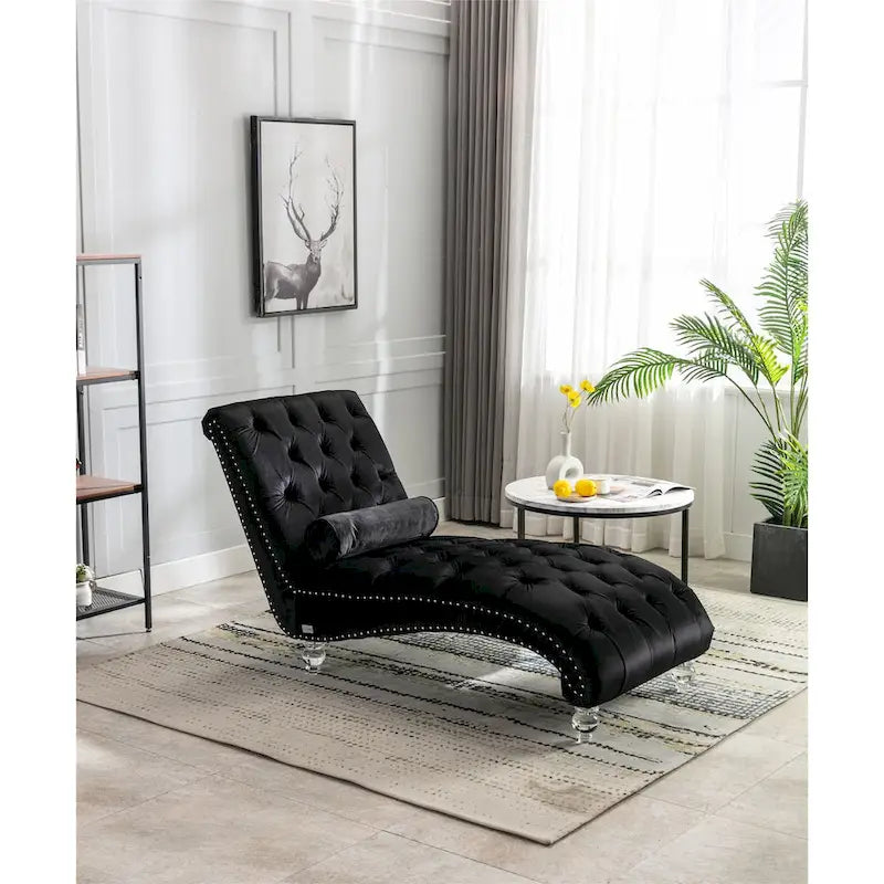 Canapé de loisir concubine avec pieds en acrylique, chaise longue traditionnelle en velours avec oreiller de soutien lombaire pour salon