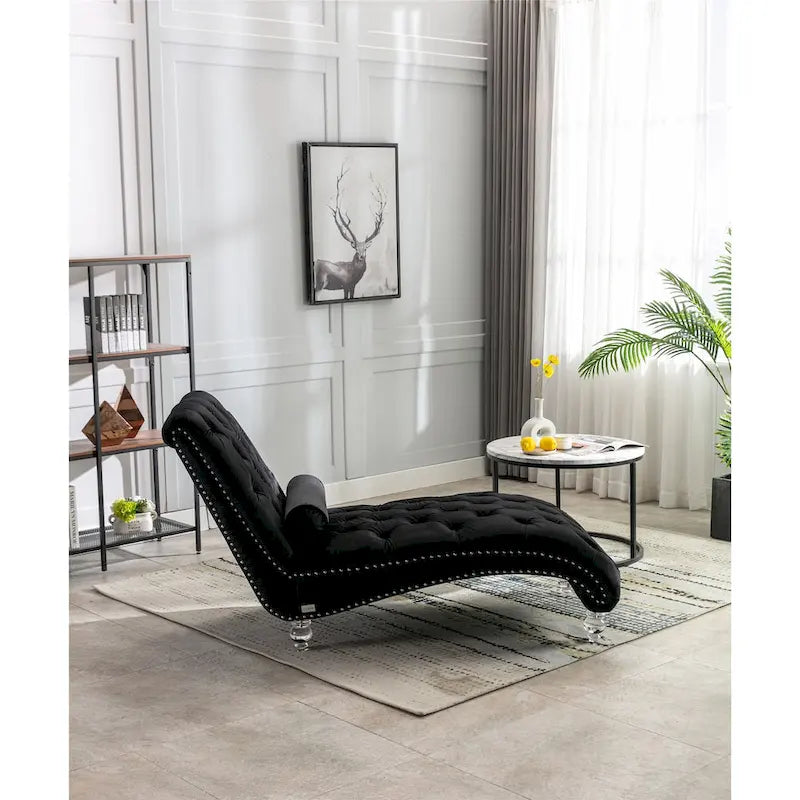 Canapé de loisir concubine avec pieds en acrylique, chaise longue traditionnelle en velours avec oreiller de soutien lombaire pour salon