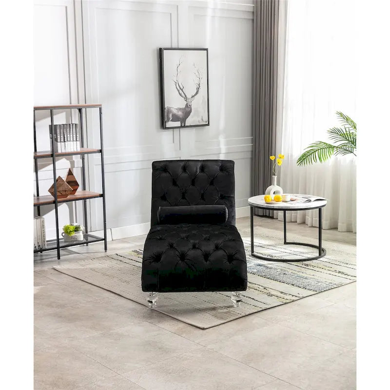 Canapé de loisir concubine avec pieds en acrylique, chaise longue traditionnelle en velours avec oreiller de soutien lombaire pour salon