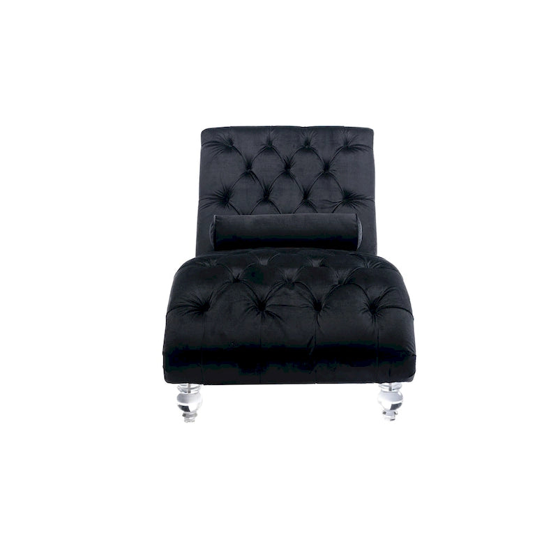 Canapé de loisir concubine avec pieds en acrylique, chaise longue traditionnelle en velours avec oreiller de soutien lombaire pour salon