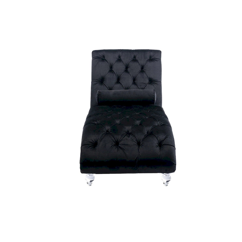 Canapé de loisir concubine avec pieds en acrylique, chaise longue traditionnelle en velours avec oreiller de soutien lombaire pour salon