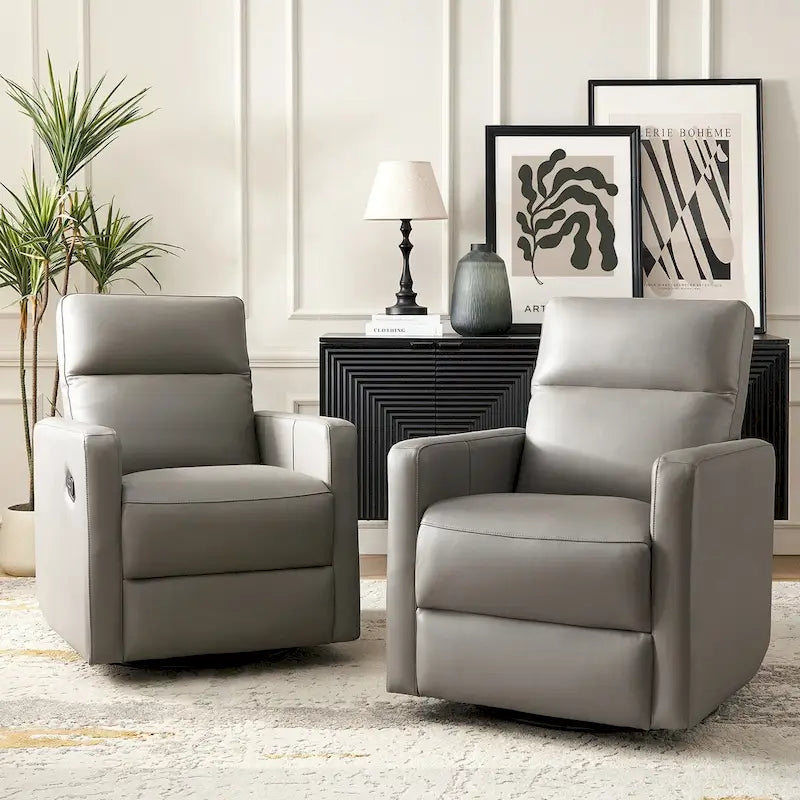 Ensemble de 2 fauteuils inclinables pivotants et à bascule Josefa Modern en cuir véritable par Hulala Home