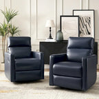 Ensemble de 2 fauteuils inclinables pivotants et à bascule Josefa Modern en cuir véritable par Hulala Home