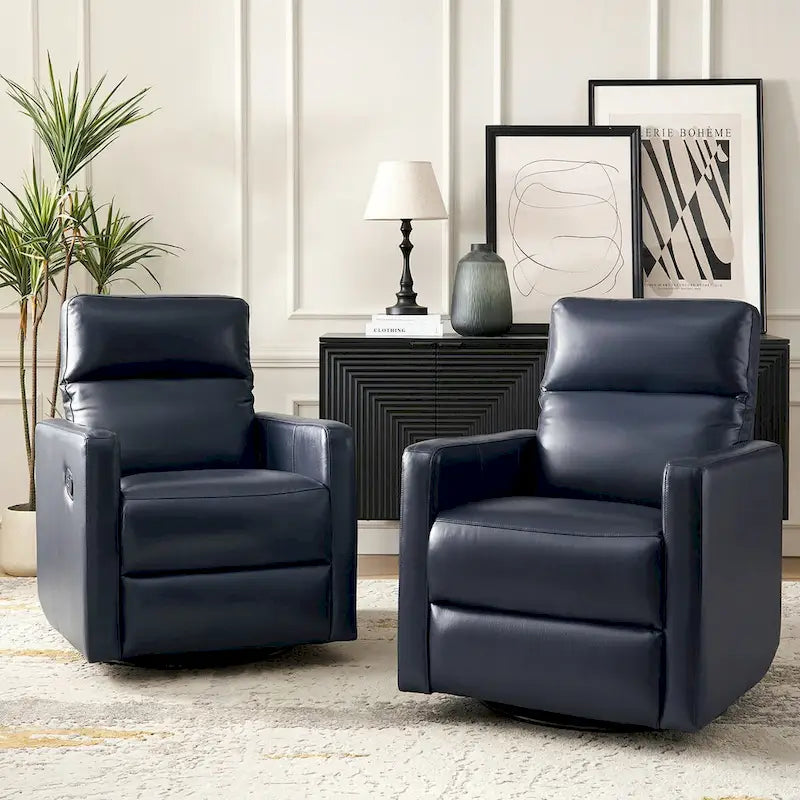 Ensemble de 2 fauteuils inclinables pivotants et à bascule Josefa Modern en cuir véritable par Hulala Home