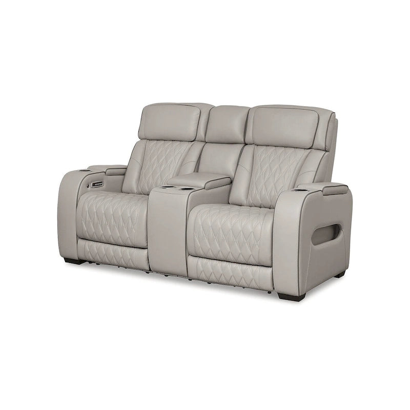 Causeuse inclinable électrique gris Boyington avec console Signature Design by Ashley - 75 larg. x 40 prof. x 44 haut.