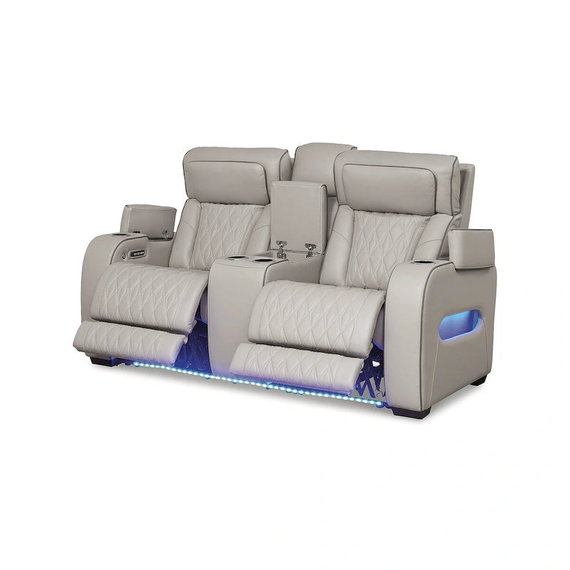 Causeuse inclinable électrique gris Boyington avec console Signature Design by Ashley - 75 larg. x 40 prof. x 44 haut.