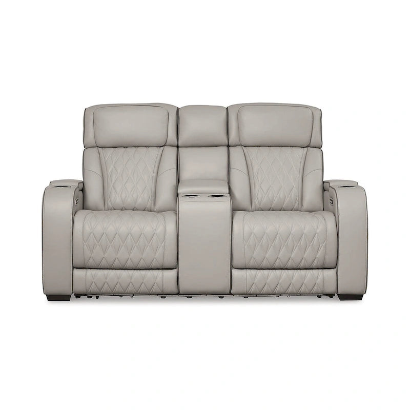 Causeuse inclinable électrique gris Boyington avec console Signature Design by Ashley - 75 larg. x 40 prof. x 44 haut.