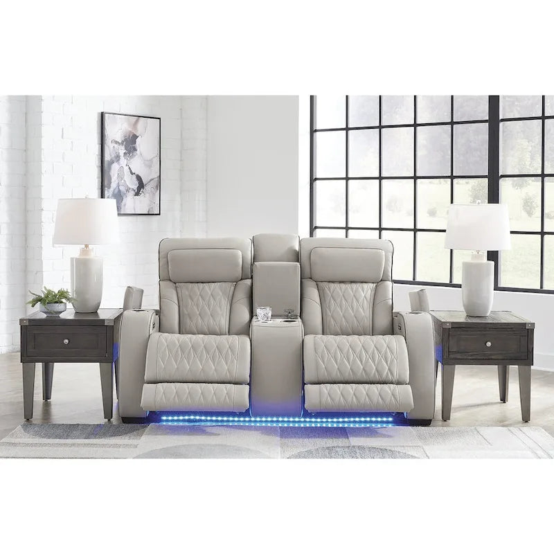 Causeuse inclinable électrique gris Boyington avec console Signature Design by Ashley - 75 larg. x 40 prof. x 44 haut.