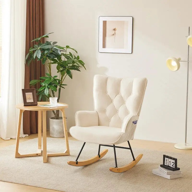 Rocking Chair Nursery, Upholstered Glider Rocker with High Backrest