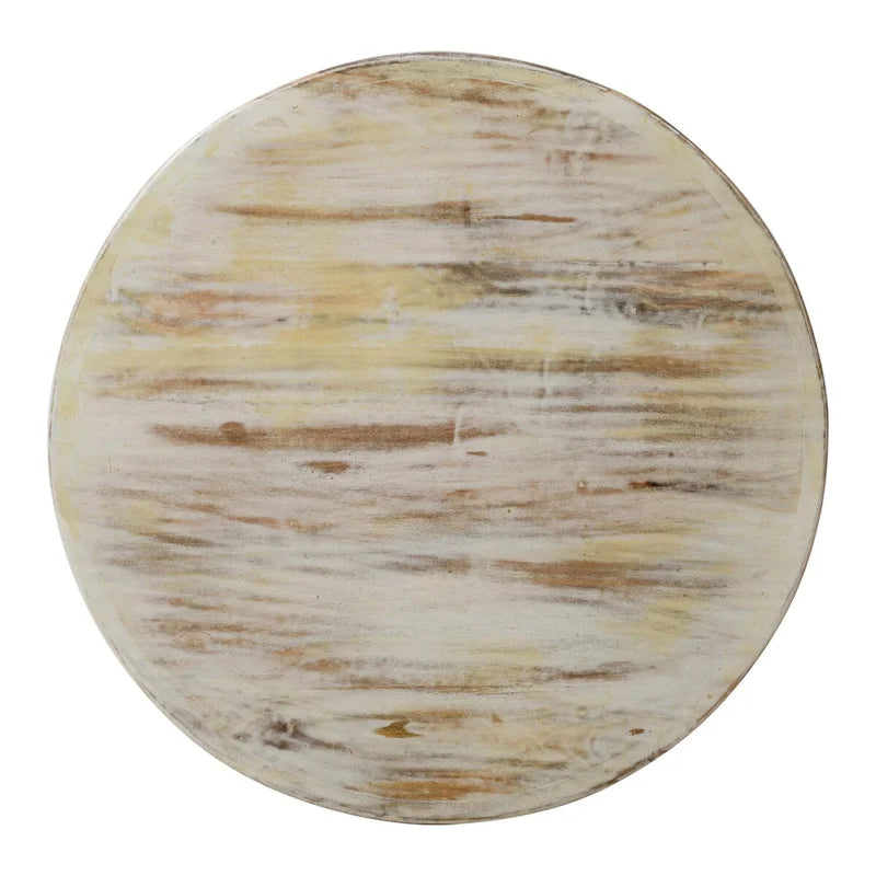 Table basse Alina en manguier sculpté à la main, motif floral ajouré, finition blanc vieilli, 33 po