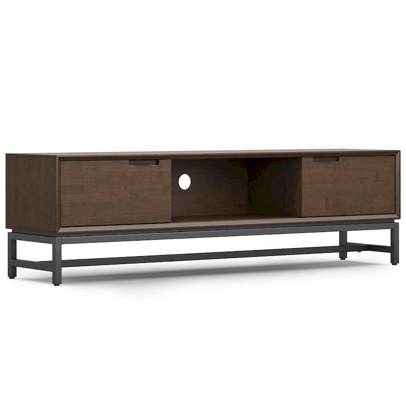 Meuble TV/média industriel moderne WYNDENHALL Devlin en bois massif de 183 cm de large, couleur noyer brun, pour téléviseurs jusqu'à 80 pouces