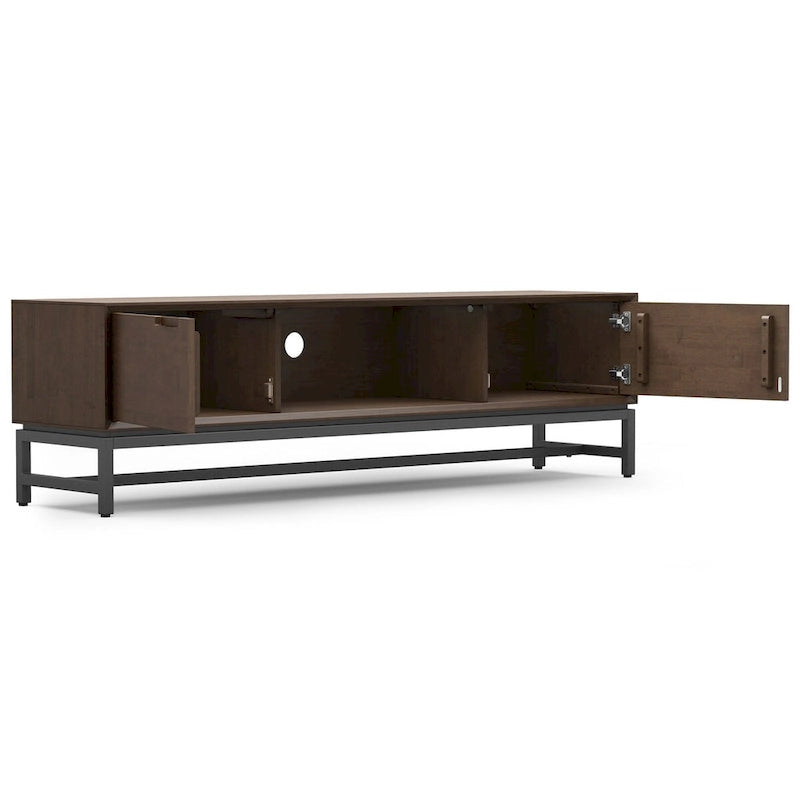 Meuble TV/média industriel moderne WYNDENHALL Devlin en bois massif de 183 cm de large, couleur noyer brun, pour téléviseurs jusqu'à 80 pouces