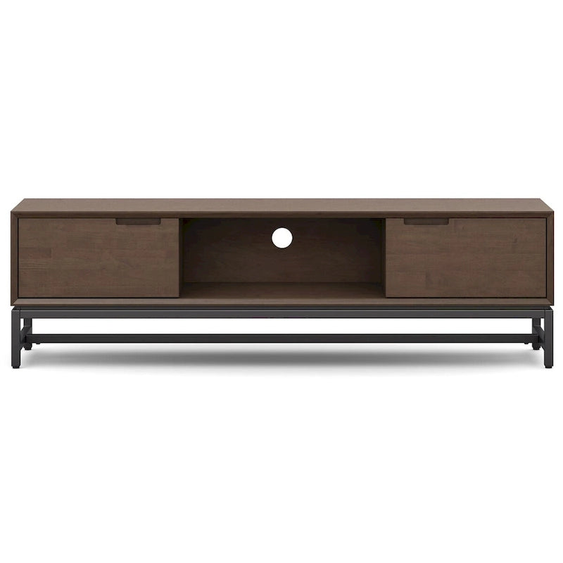 Meuble TV/média industriel moderne WYNDENHALL Devlin en bois massif de 183 cm de large, couleur noyer brun, pour téléviseurs jusqu'à 80 pouces