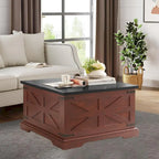Table basse de salon relevable carrée Roomfitters style ferme, table centrale en bois, table centrale carrée en bois avec rangement caché