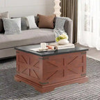 Table basse de salon relevable carrée Roomfitters style ferme, table centrale en bois, table centrale carrée en bois avec rangement caché