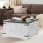 Table basse de salon relevable carrée Roomfitters style ferme, table centrale en bois, table centrale carrée en bois avec rangement caché