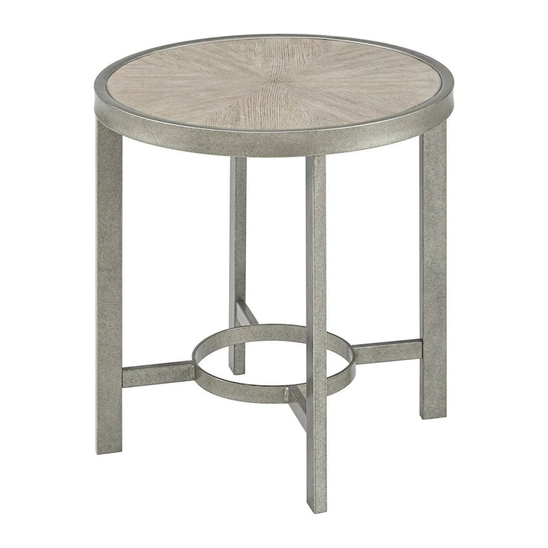 Table d'appoint ronde avec plateau en chêne blanc Corfu et cadre en métal