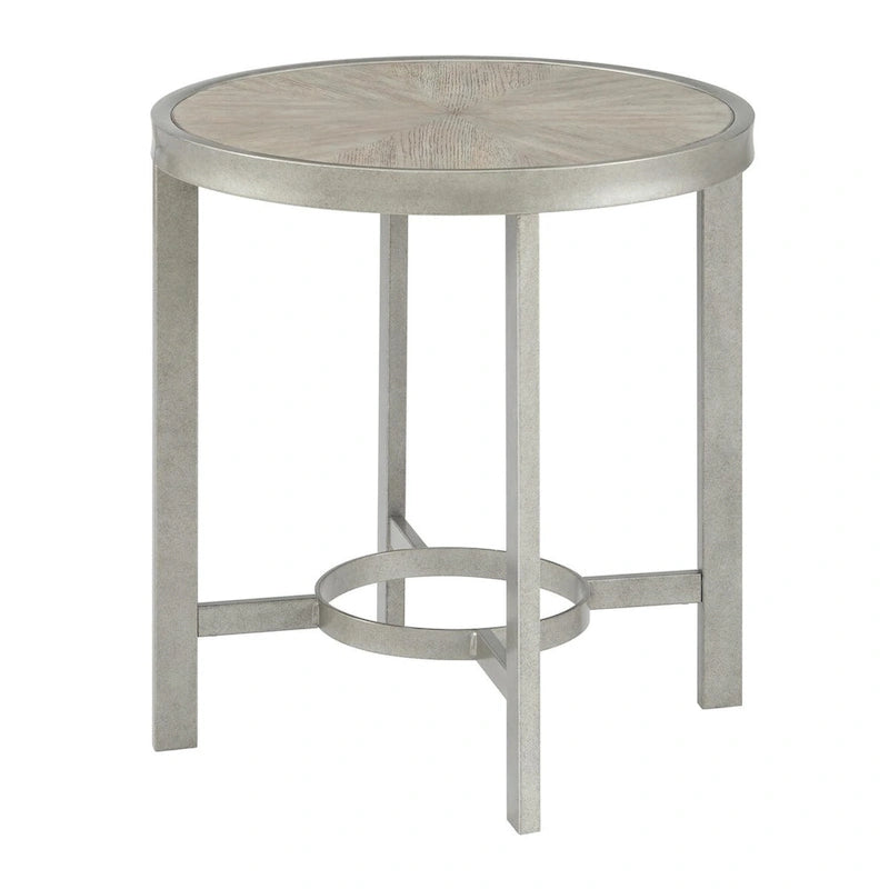 Table d'appoint ronde avec plateau en chêne blanc Corfu et cadre en métal