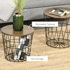 Tables d'appoint, lot de 2, tables gigognes avec rangement, tables d'appoint rondes avec plateau amovible pour salon, chambre à coucher