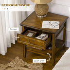 Table d'appoint avec rangement, table de chevet vintage avec tiroir et étagère ouverte