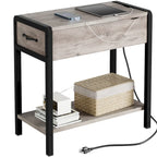 Table d'appoint avec station de recharge, Table d'appoint étroite avec tiroir et Table de chevet de rangement