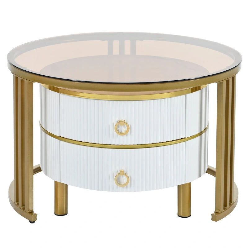 Tables basses empilables Mieres Modernes, Lot de 2 tables basses gigognes, Tables d'appoint avec plateau en verre trempé marron