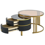 Tables basses empilables Mieres Modernes, Lot de 2 tables basses gigognes, Tables d'appoint avec plateau en verre trempé marron