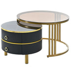 Tables basses empilables Mieres Modernes, Lot de 2 tables basses gigognes, Tables d'appoint avec plateau en verre trempé marron
