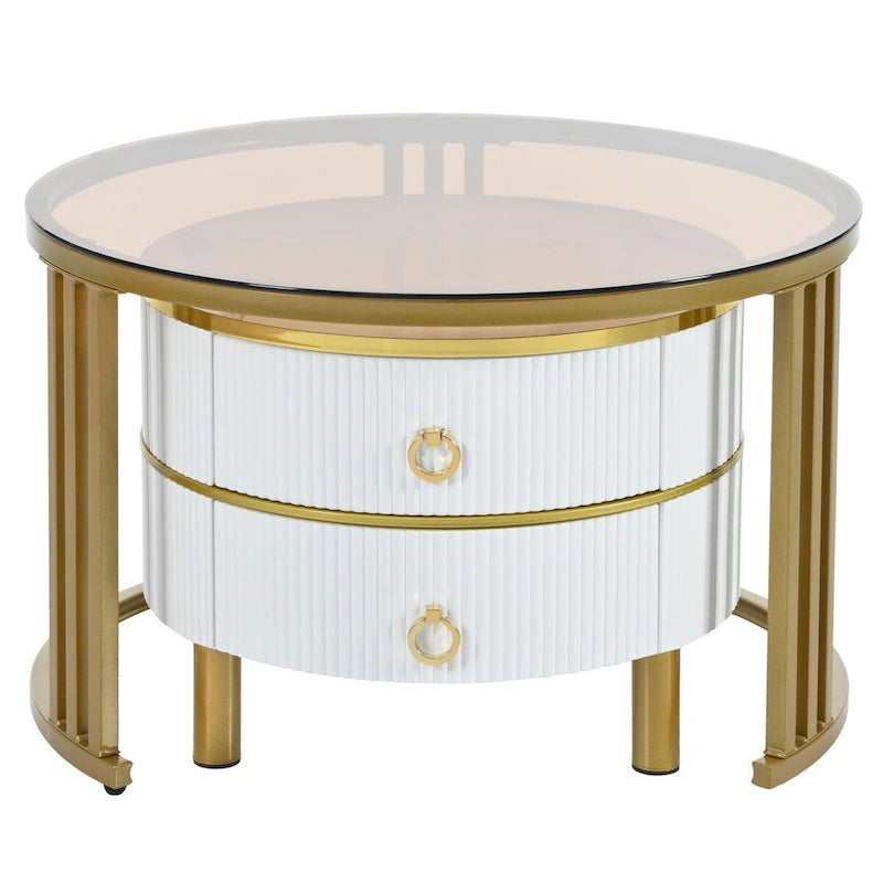 Tables basses empilables Mieres Modernes, Lot de 2 tables basses gigognes, Tables d'appoint avec plateau en verre trempé marron