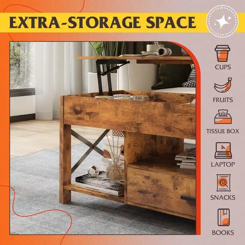 Table basse de salon avec rangement - 18.9P x 38.58L x 17.83H