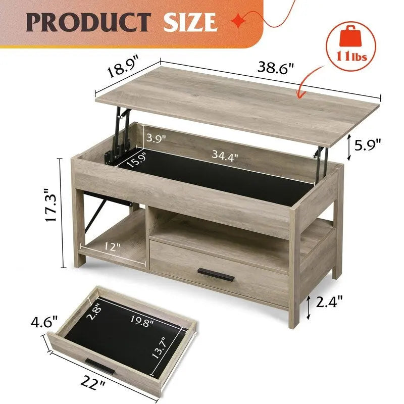 Table basse de salon avec rangement - 18.9P x 38.58L x 17.83H