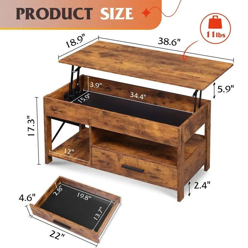 Table basse de salon avec rangement - 18.9P x 38.58L x 17.83H