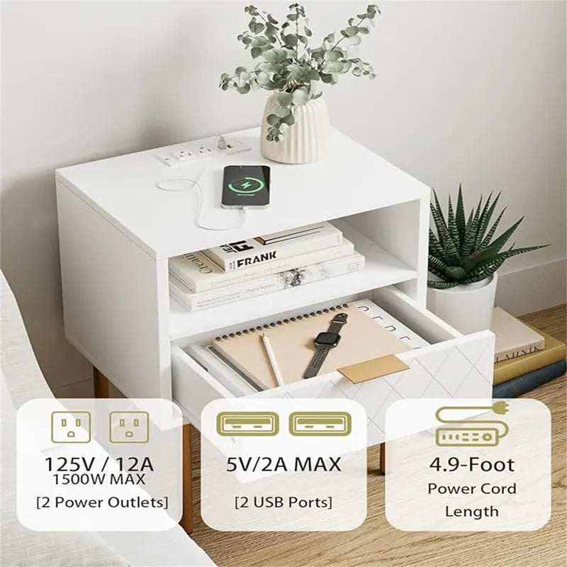 Table de chevet avec station de recharge - 11.81P x 15.75L x 22.05H