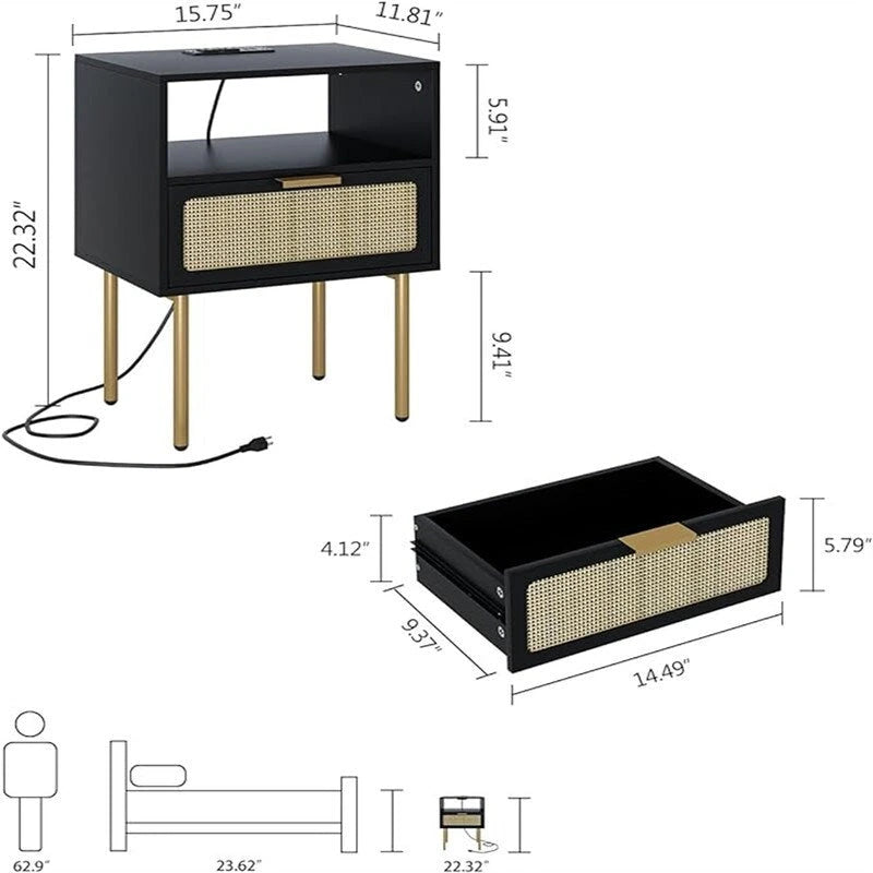 Table de chevet avec station de recharge - 11.81P x 15.75L x 22.05H