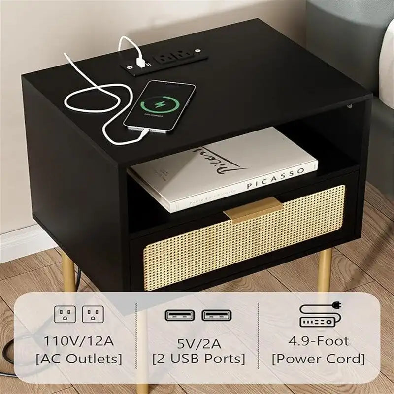 Table de chevet avec station de recharge - 11.81P x 15.75L x 22.05H