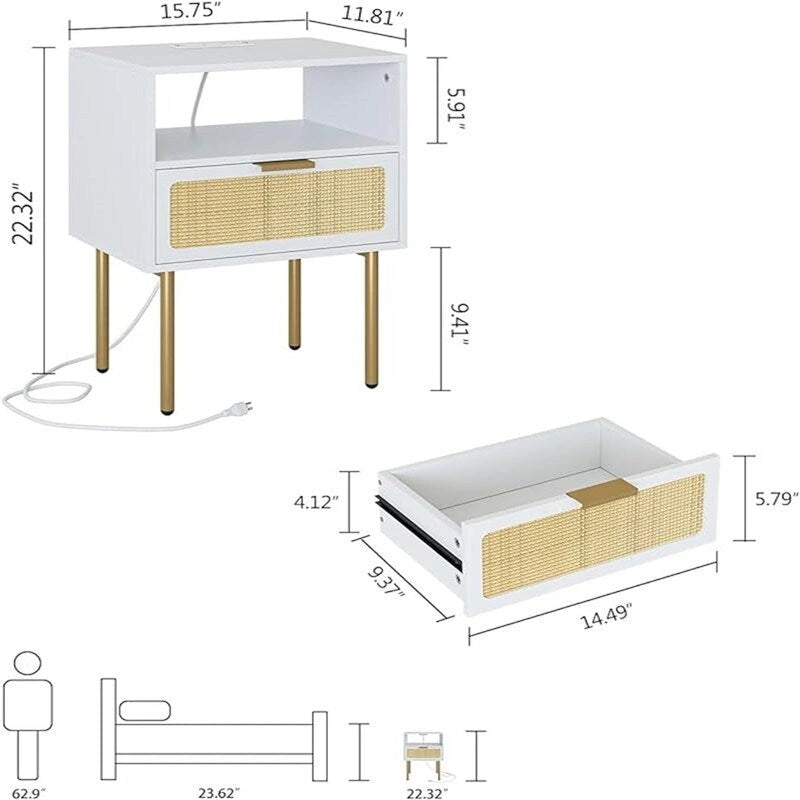 Table de chevet avec station de recharge - 11.81P x 15.75L x 22.05H