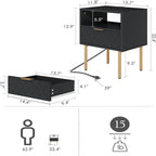 Table de chevet avec station de recharge - 11.81P x 15.75L x 22.05H
