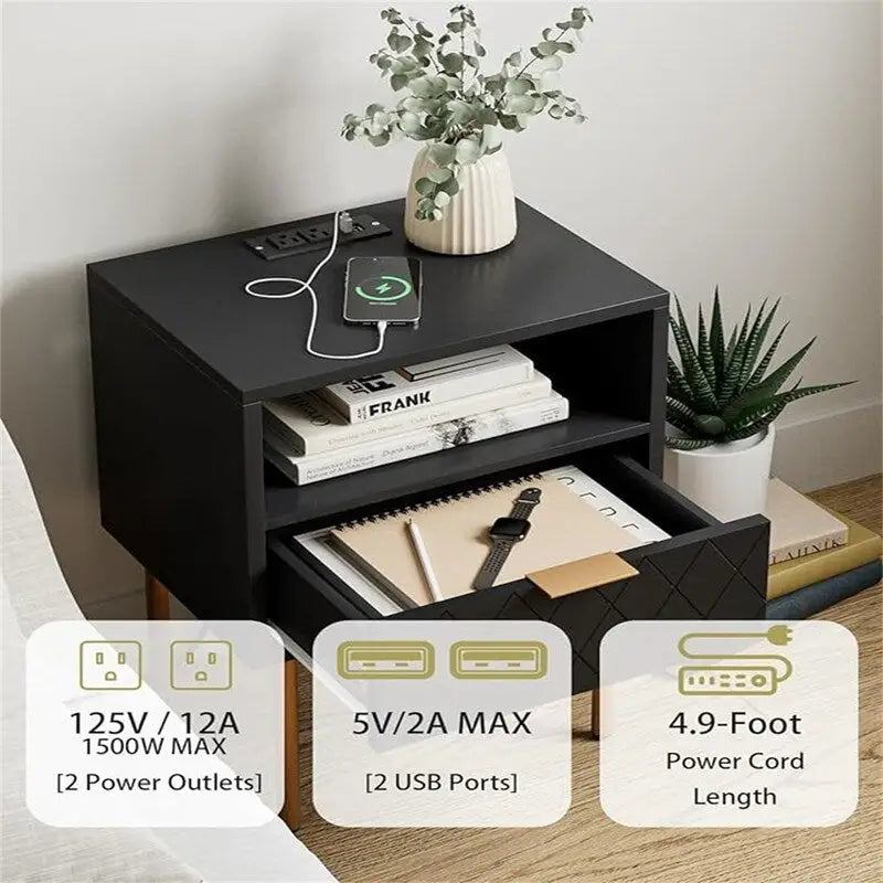 Table de chevet avec station de recharge - 11.81P x 15.75L x 22.05H