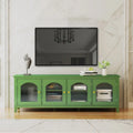 Meuble TV vert vintage, buffet de maison d'artiste avec portes et étagères en verre, meuble de rangement d'appoint pour bar à café