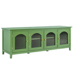 Meuble TV vert vintage, buffet de maison d'artiste avec portes et étagères en verre, meuble de rangement d'appoint pour bar à café