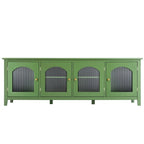 Meuble TV vert vintage, buffet de maison d'artiste avec portes et étagères en verre, meuble de rangement d'appoint pour bar à café