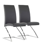Lot de deux chaises de salle à manger en similicuir gris et argent rembourrées