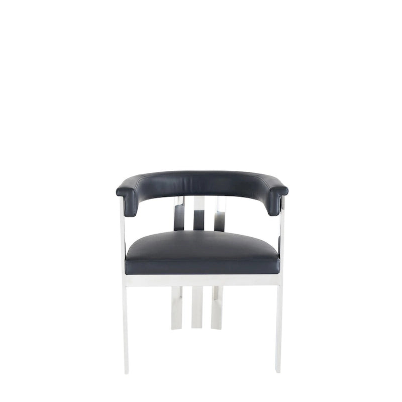 Chaise de salle à manger Modrest Pontiac moderne en cuir vegan noir et acier inoxydable