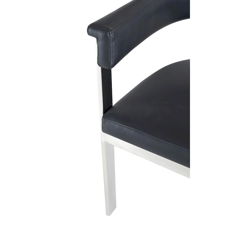 Chaise de salle à manger Modrest Pontiac moderne en cuir vegan noir et acier inoxydable