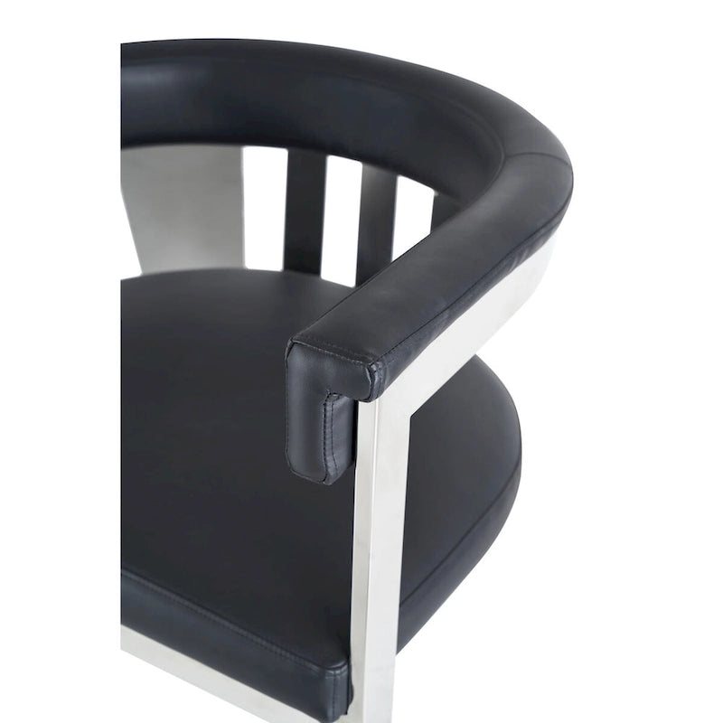 Chaise de salle à manger Modrest Pontiac moderne en cuir vegan noir et acier inoxydable