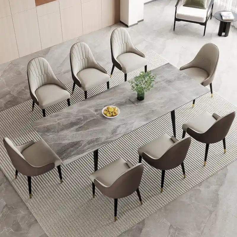 Table à manger extensible 9 pièces en pierre frittée pour 8 personnes