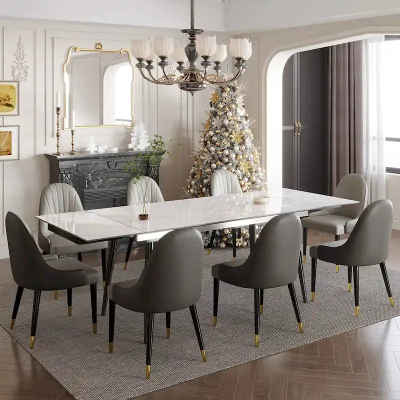 Table à manger extensible 9 pièces en pierre frittée pour 8 personnes