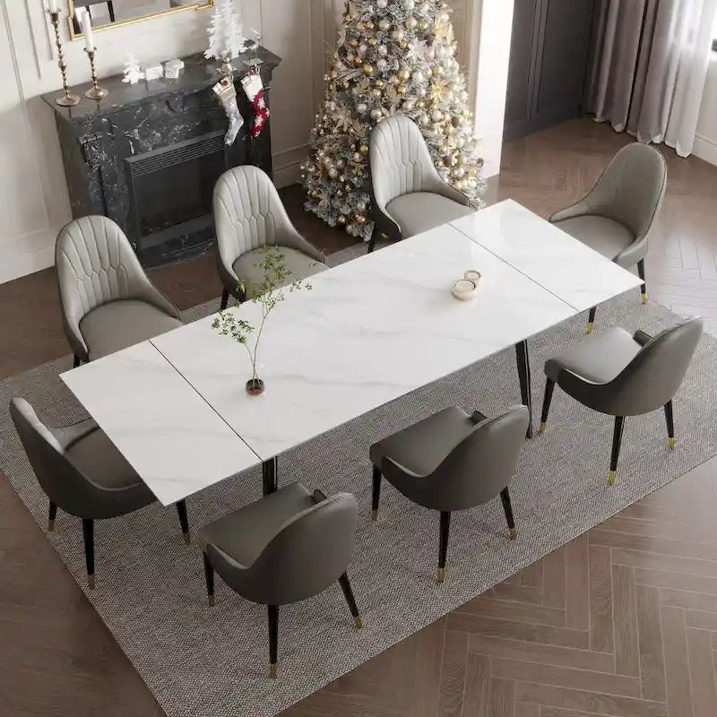 Table à manger extensible 9 pièces en pierre frittée pour 8 personnes