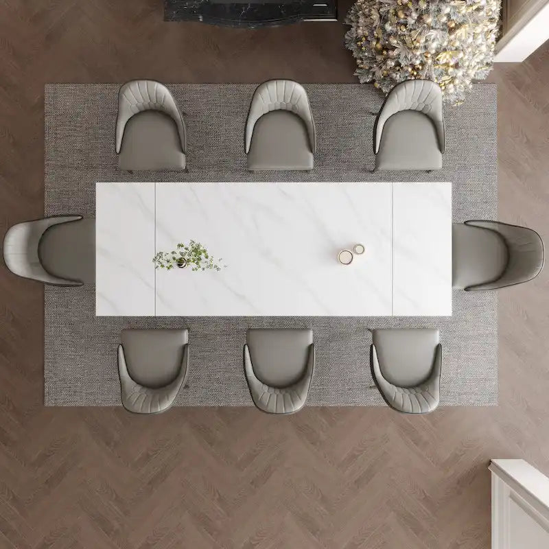 Table à manger extensible 9 pièces en pierre frittée pour 8 personnes