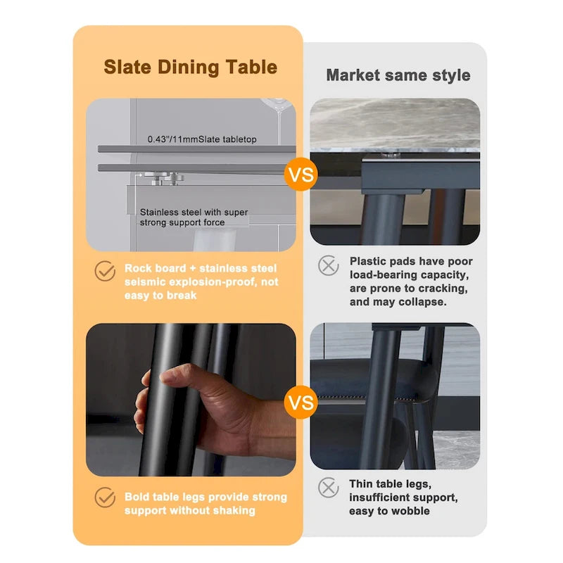 Table à manger extensible 9 pièces en pierre frittée pour 8 personnes
